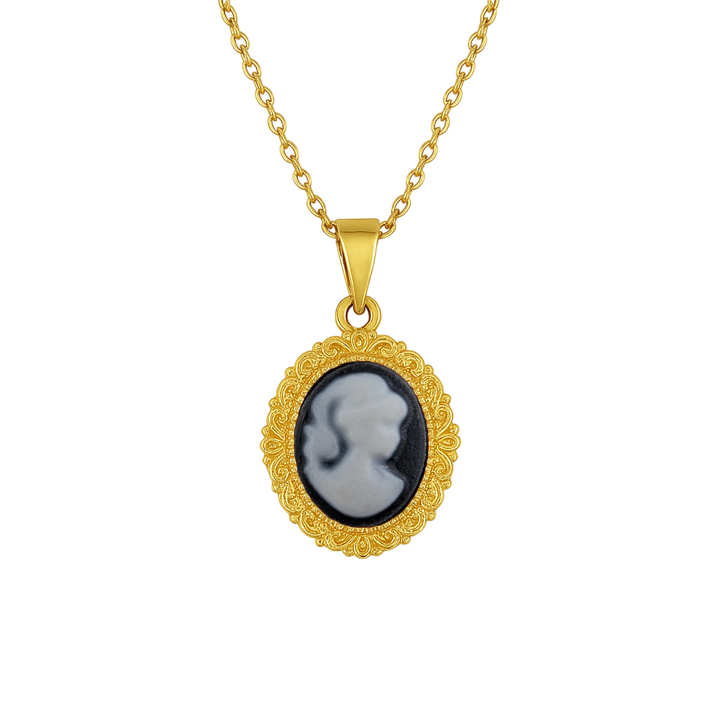 Collier Camée noir – Plaqué Or - Élégance intemporelle & charme vintage