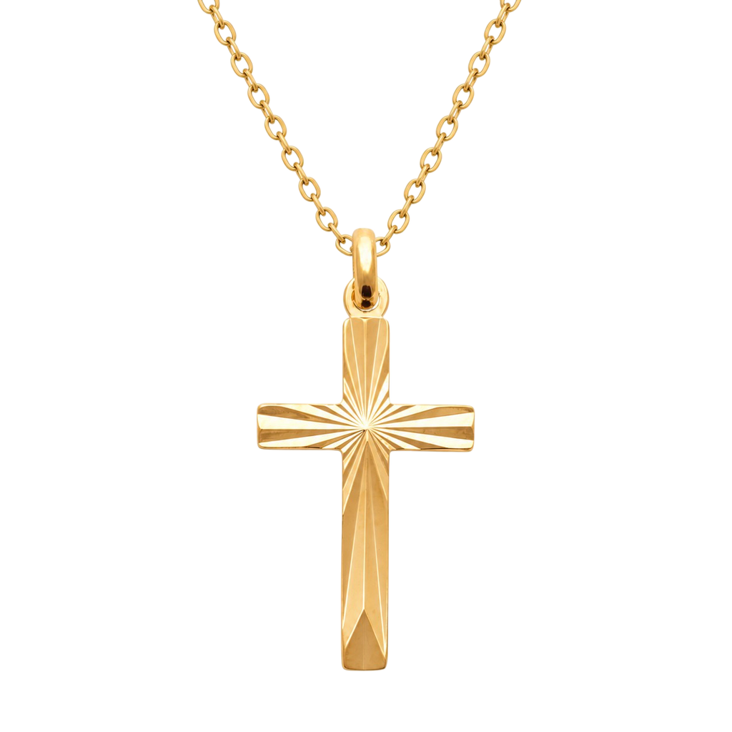 Collier Croix en Plaqué Or Jaune 18 Carats – Pendentif Gravé | Orinae