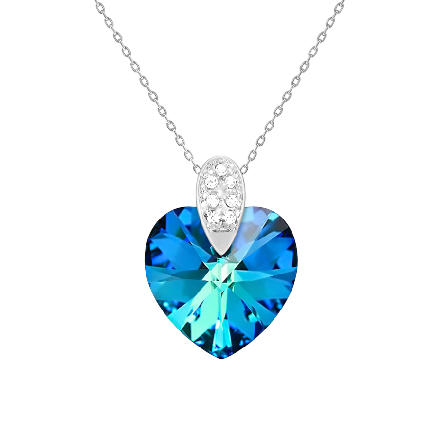 Collier Cœur en Argent 925 Rhodié & Cristal bleu/vert