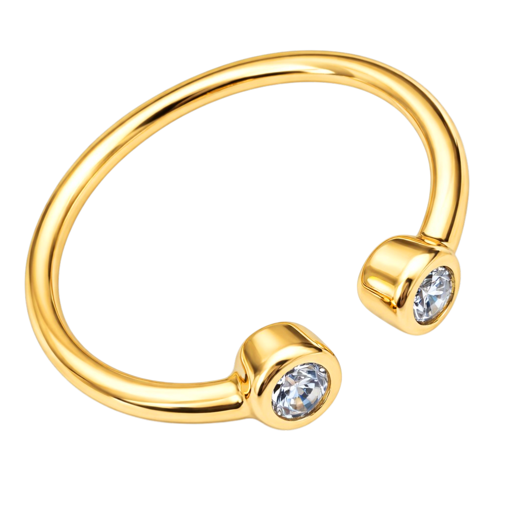 Bague ouverte double zirconium – Plaqué or
