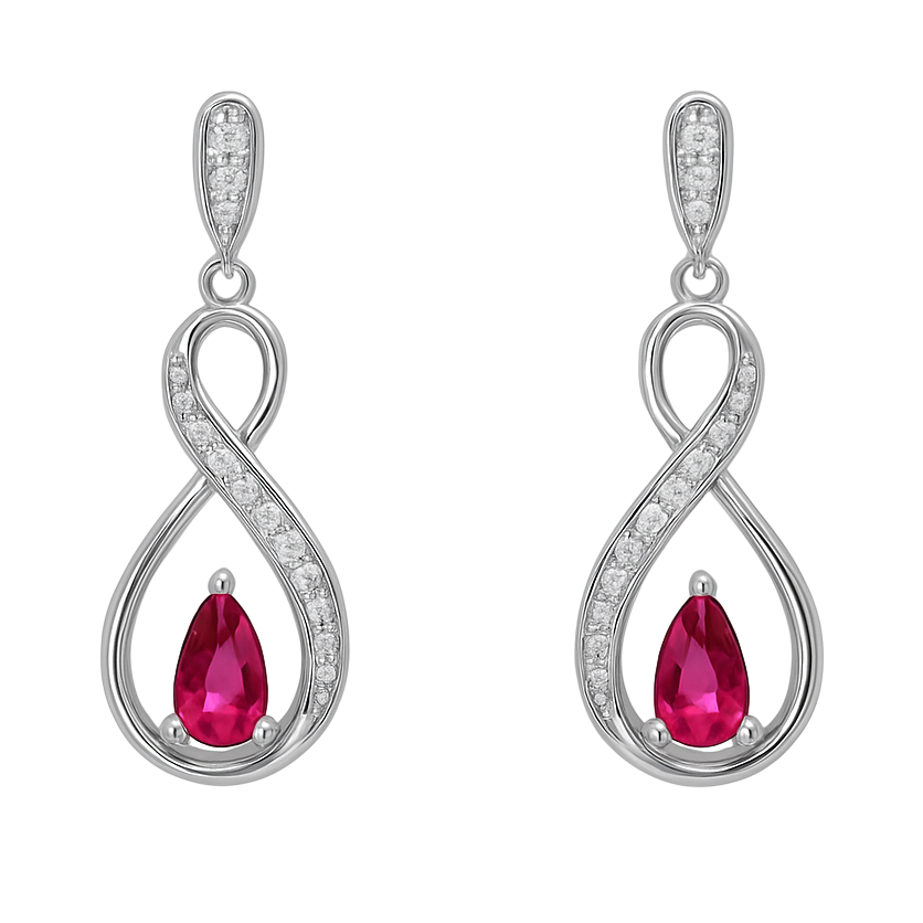 Boucles d’oreilles en argent rhodié – Zirconiums blancs & pierre rose poire | Élégance Infinity