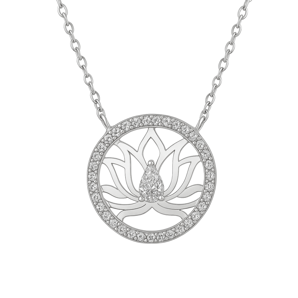 Collier Fleur de Lotus – Argent 925 Rhodié & Zirconium