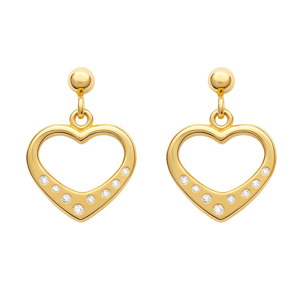 Boucles d’Oreilles Cœur – Plaqué Or  & Zirconium