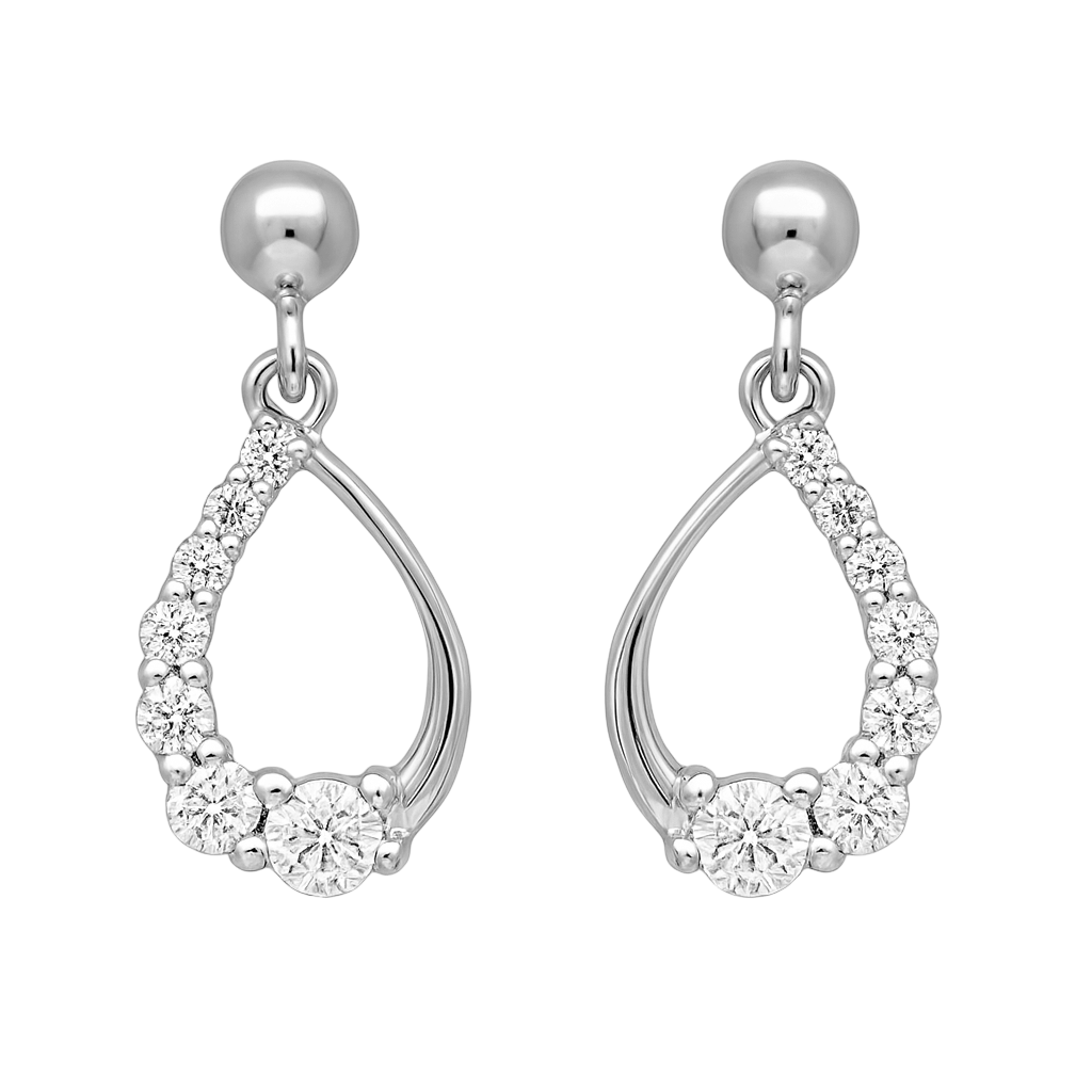 Boucles d’oreilles pendantes en argent rhodié & zirconium blanc – Élégance Goutte Cristalline