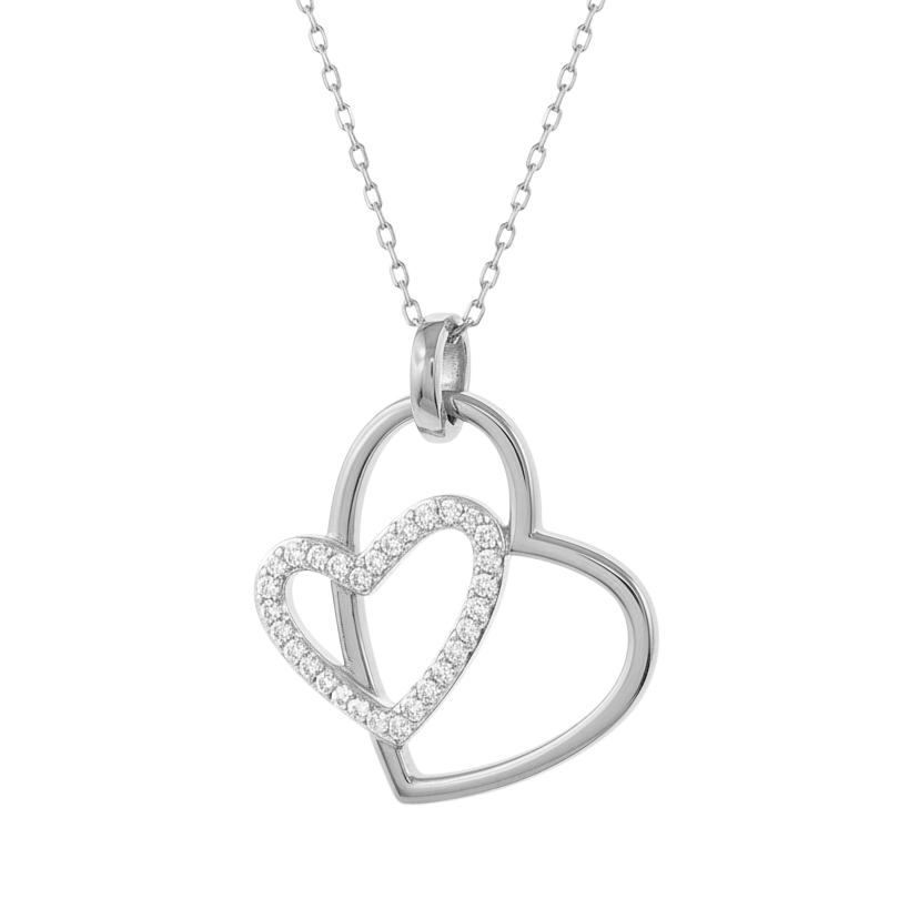 Collier Cœur Entrelacé en Argent 925 Rhodié & Zirconium