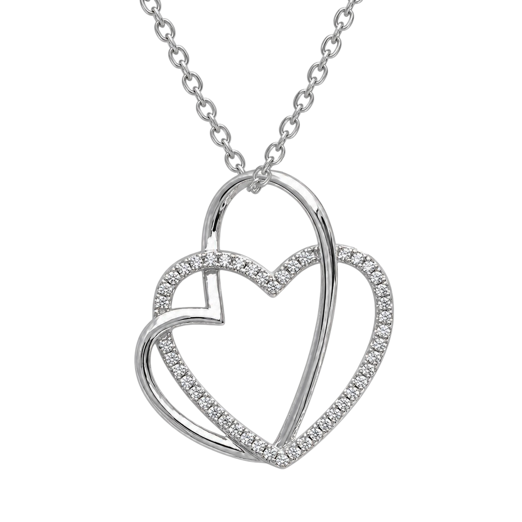 Collier Cœurs Entrelacés en Argent 925 Rhodié & Zirconiums