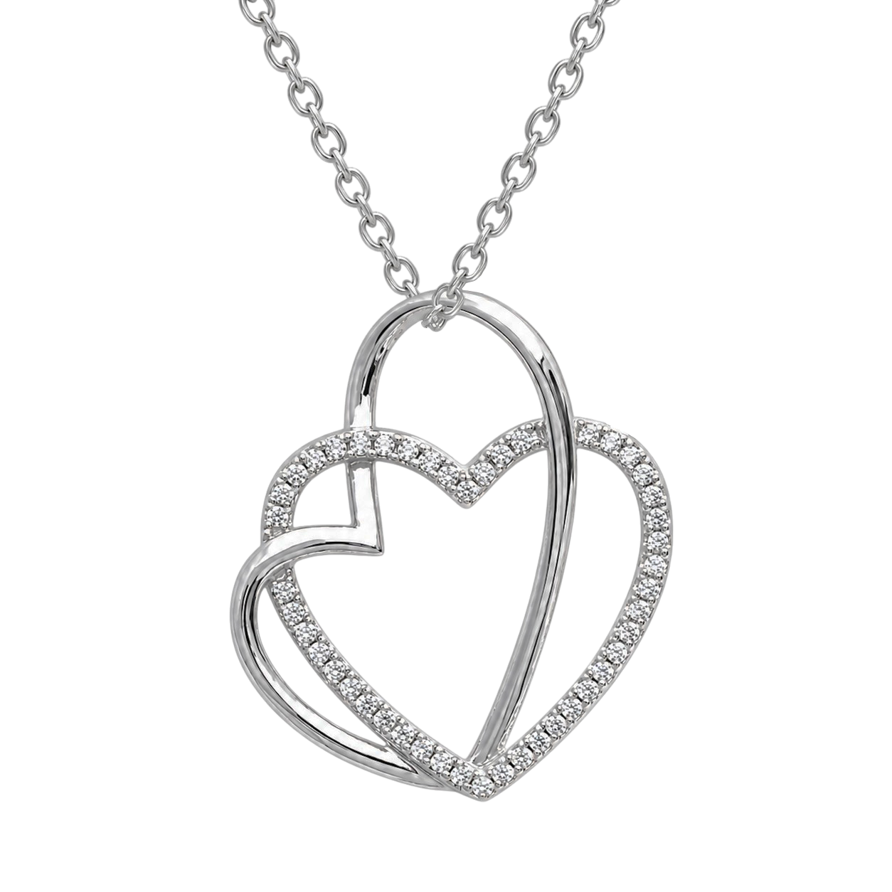 Collier Cœurs Entrelacés en Argent 925 Rhodié & Zirconiums