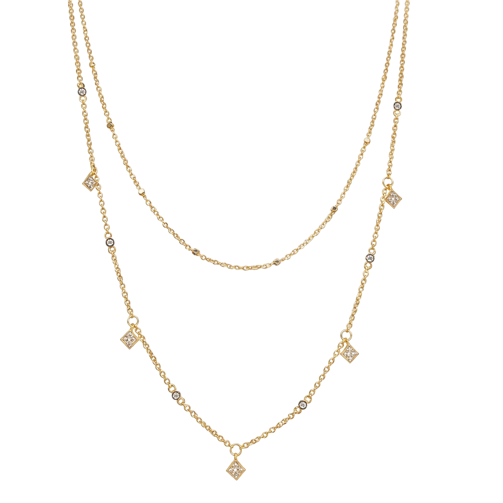 Collier Double Rang en Plaqué Or 18 Carats & Zirconium