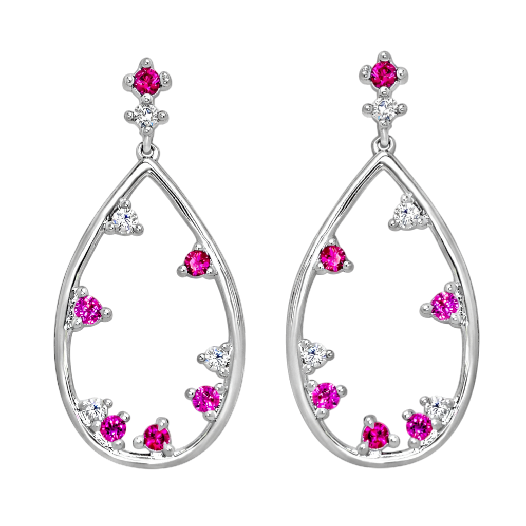 Boucles d’Oreilles Goutte Argent 925 Rhodié & Zirconiums Roses