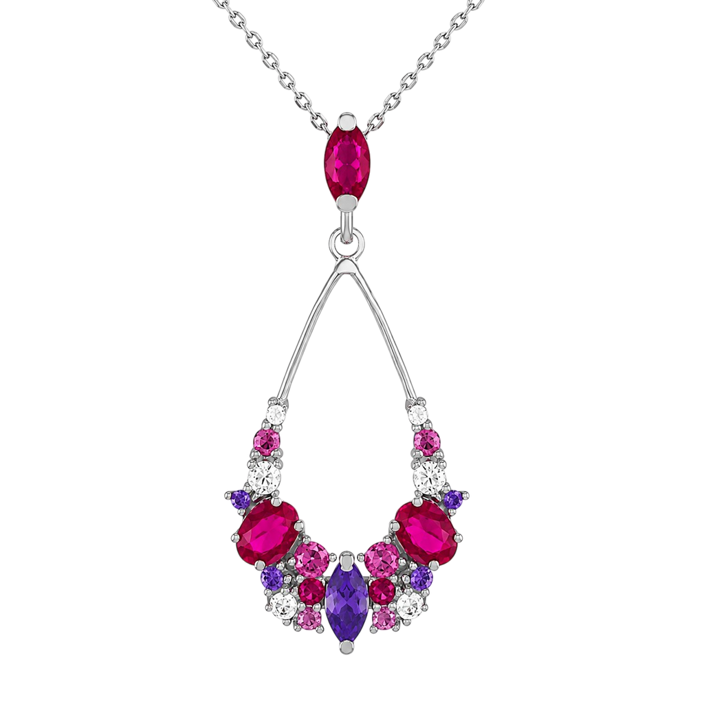 Collier Argent 925 Rhodié & Zirconiums Multicolores