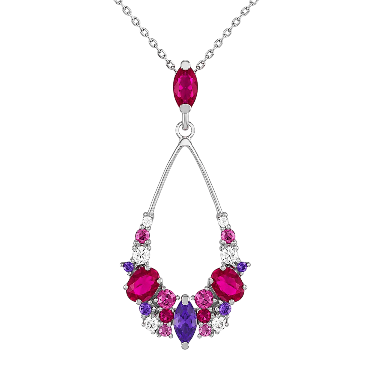 Collier Argent 925 Rhodié & Zirconiums Multicolores