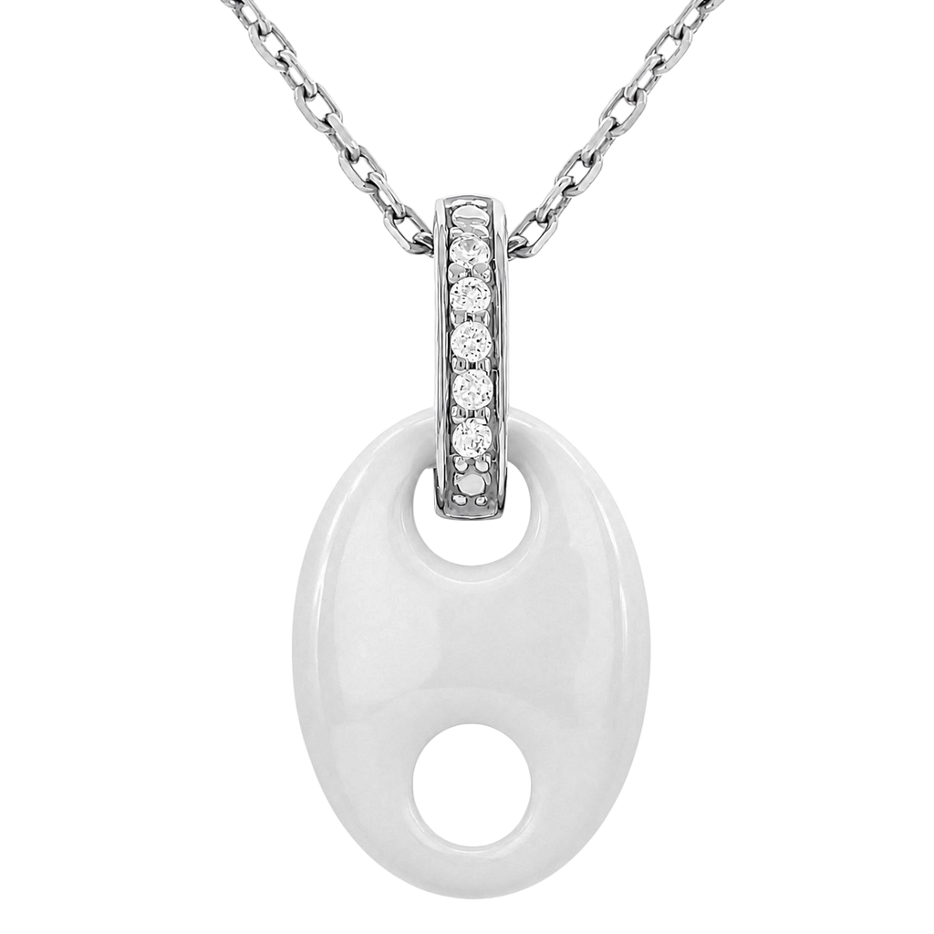 Collier Céramique Blanche & Argent 925 Rhodié