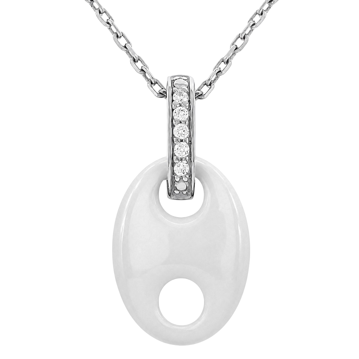 Collier Céramique Blanche & Argent 925 Rhodié