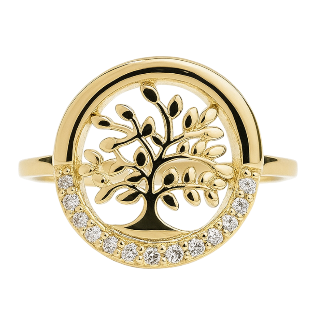 Bague Arbre de Vie en Plaqué Or – Zirconium Étincelant