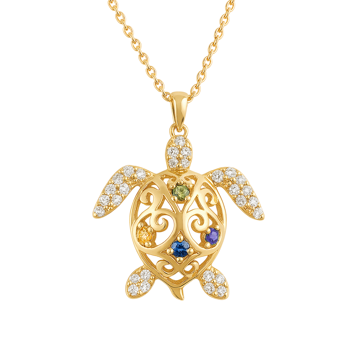 Collier Tortue en Plaqué Or – Zirconium Multicolore | Chaîne 40 + 5 cm