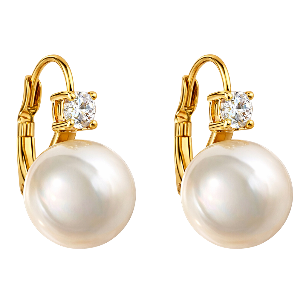 Boucles d’oreilles perle nacrée & zirconium – Plaqué or 18 carats