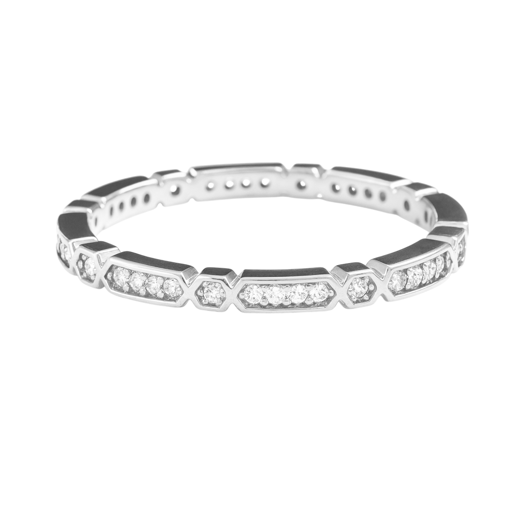 Bague Hexa Éclat – Argent 925 Rhodié & Zirconiums
