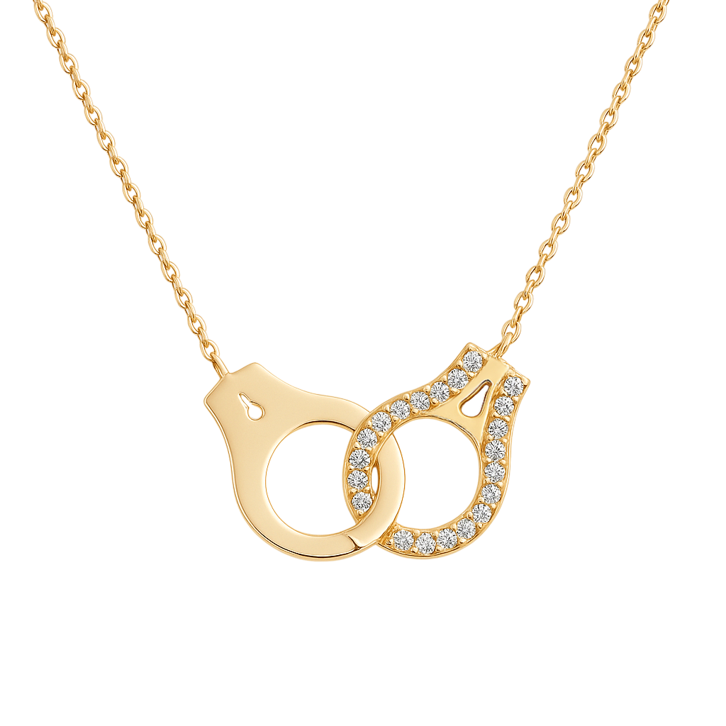 Collier Menottes Plaqué Or – Zirconium Étincelant | Chaîne 40 cm + 5 cm