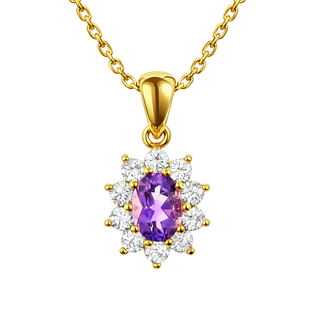 Collier Améthyste & Zirconiums – Plaqué Or 18 Carats