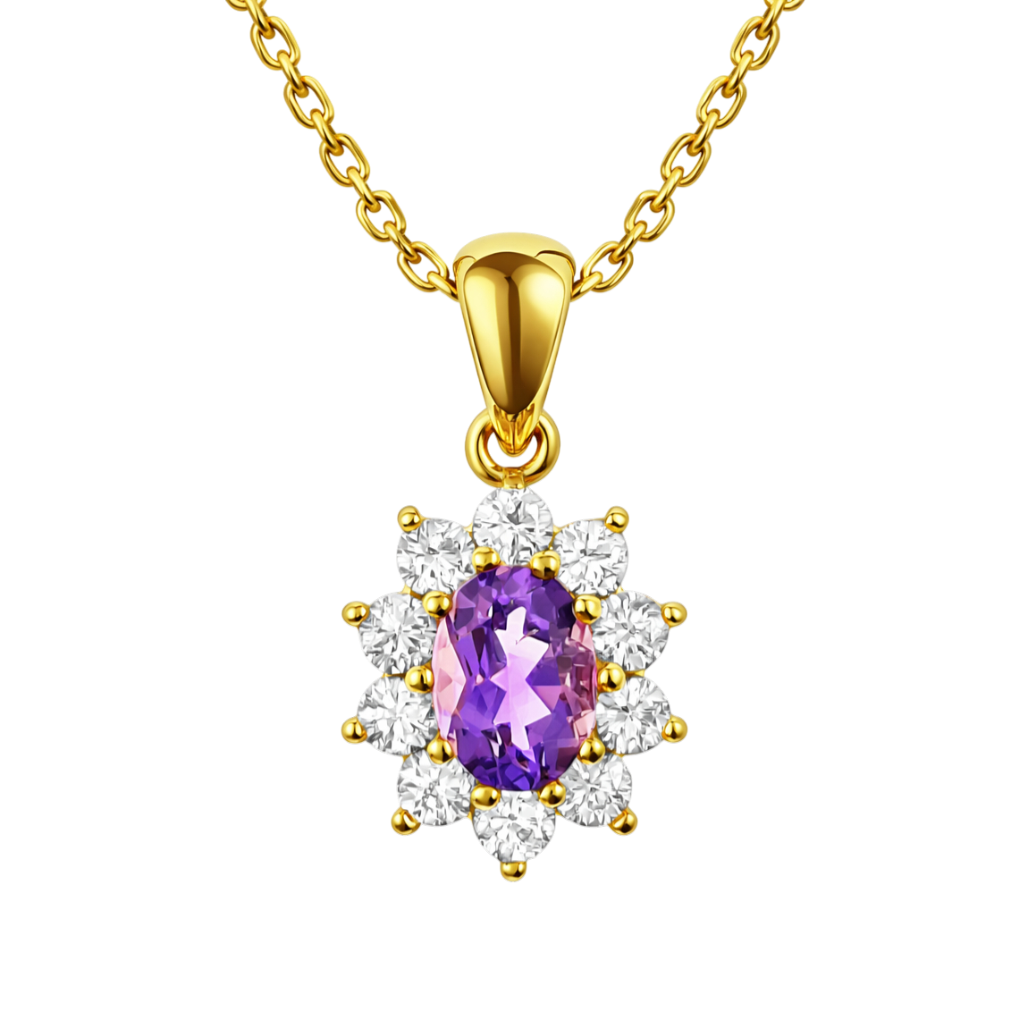 Collier Améthyste & Zirconiums – Plaqué Or 18 Carats