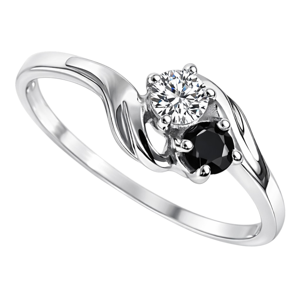 Bague Argent 925 Rhodié Zirconium & Saphir – Élégance Bicolore