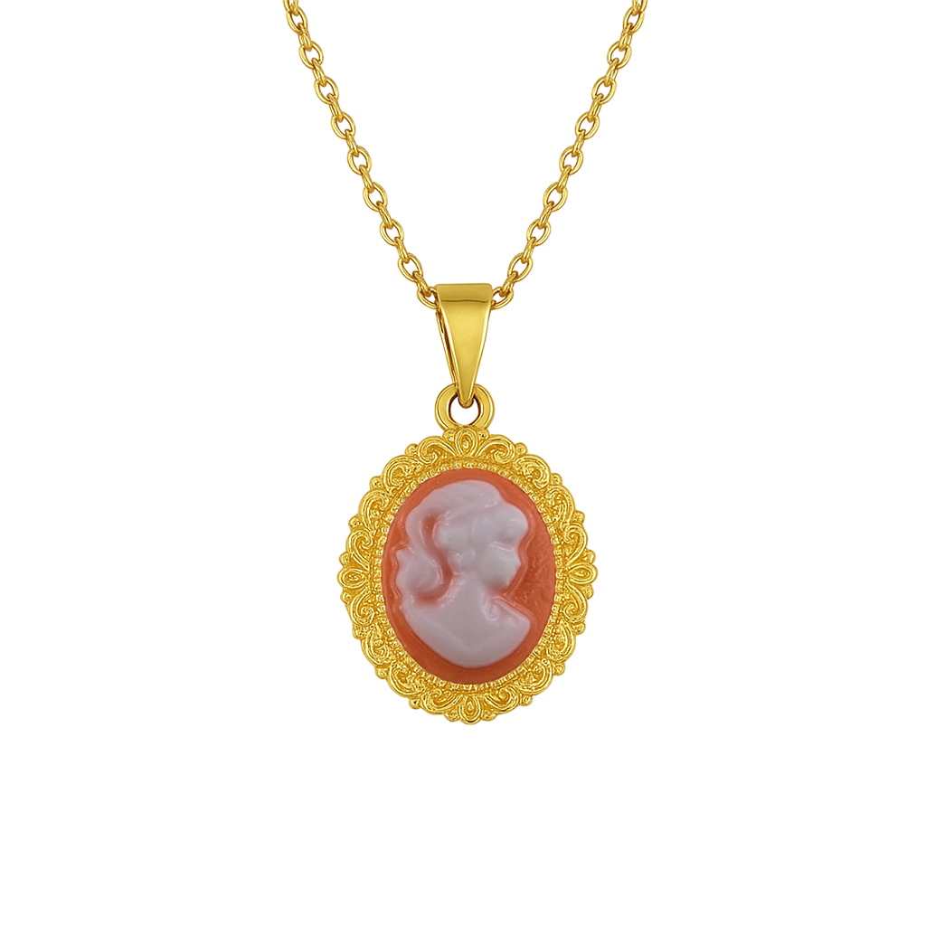 Collier Camée rouge – Plaqué Or - Élégance intemporelle & charme vintage