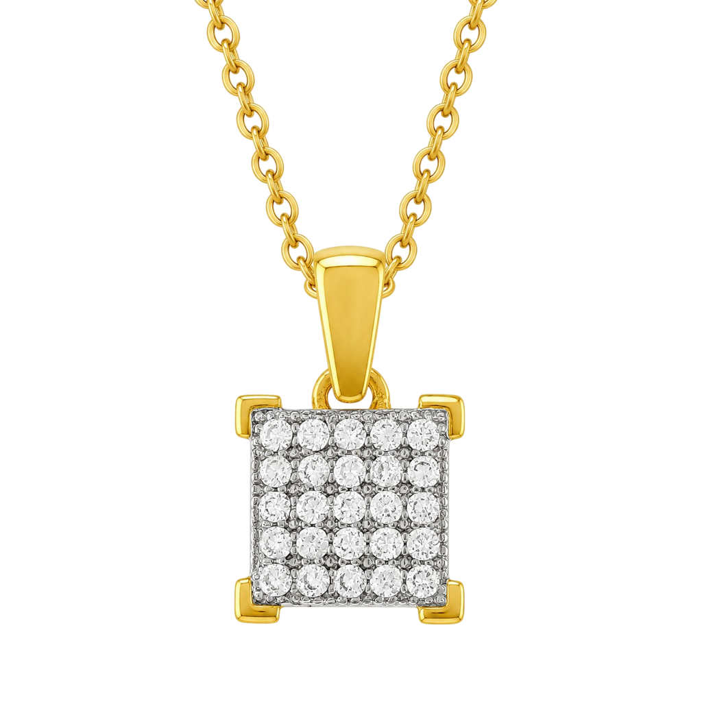 Collier Carré Zirconium – Plaqué Or 18 Carats