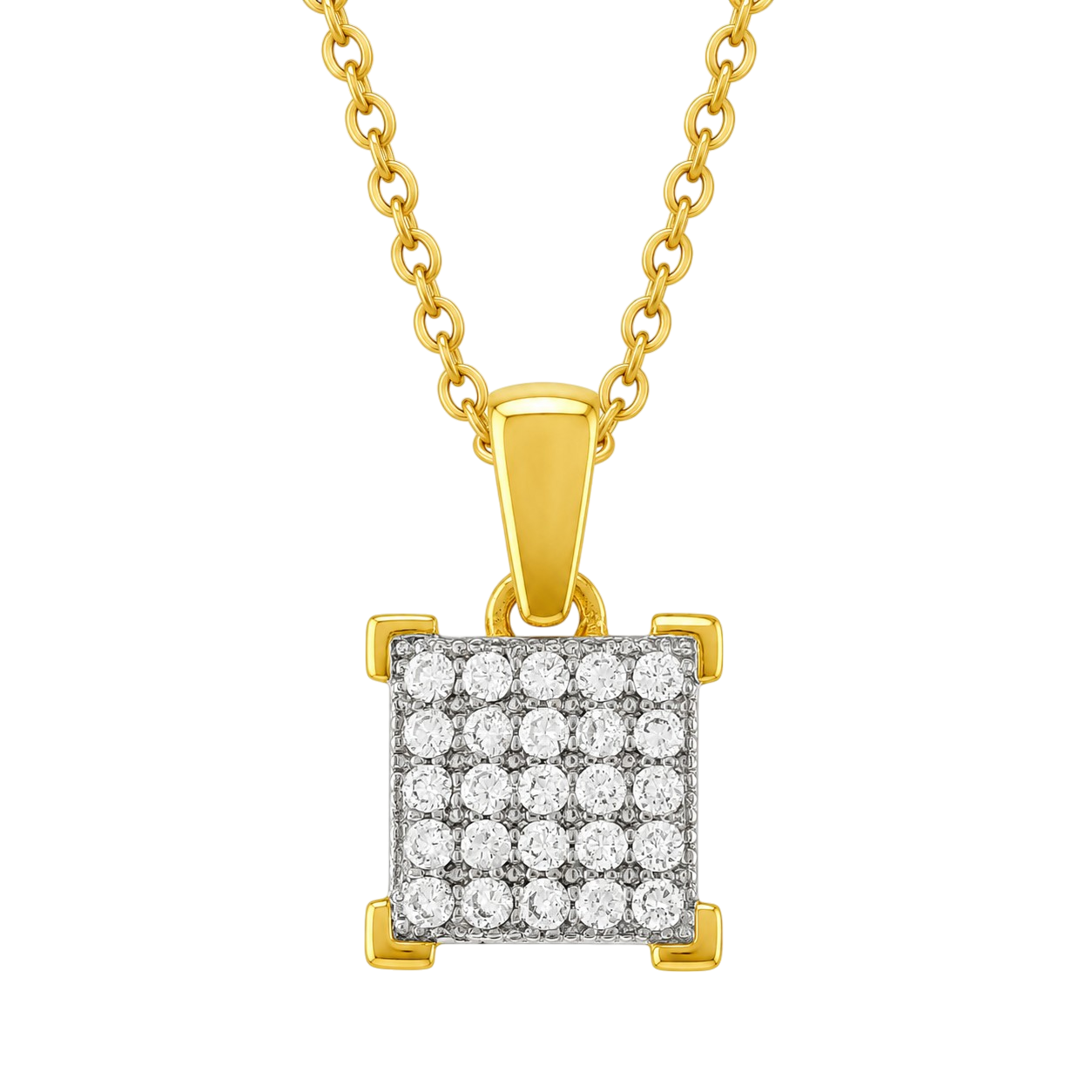 Collier Carré Zirconium – Plaqué Or 18 Carats