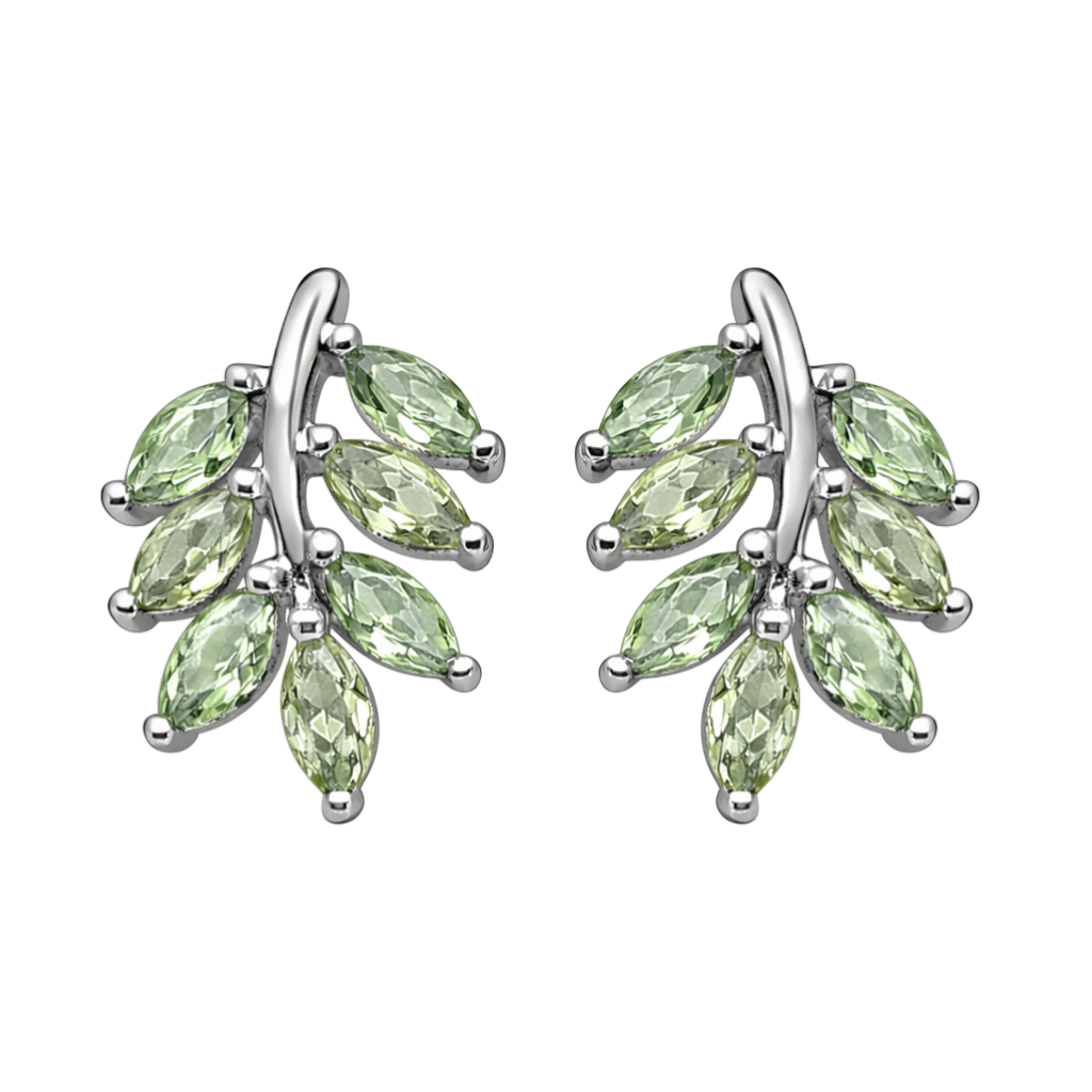 Boucles d’oreilles Feuillage en Argent 925 Rhodié & Zirconium Vert