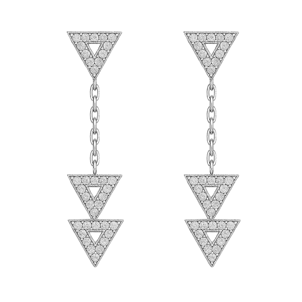 Boucles d’oreilles pendantes triangles en argent rhodié & zirconium blanc – Élégance géométrique