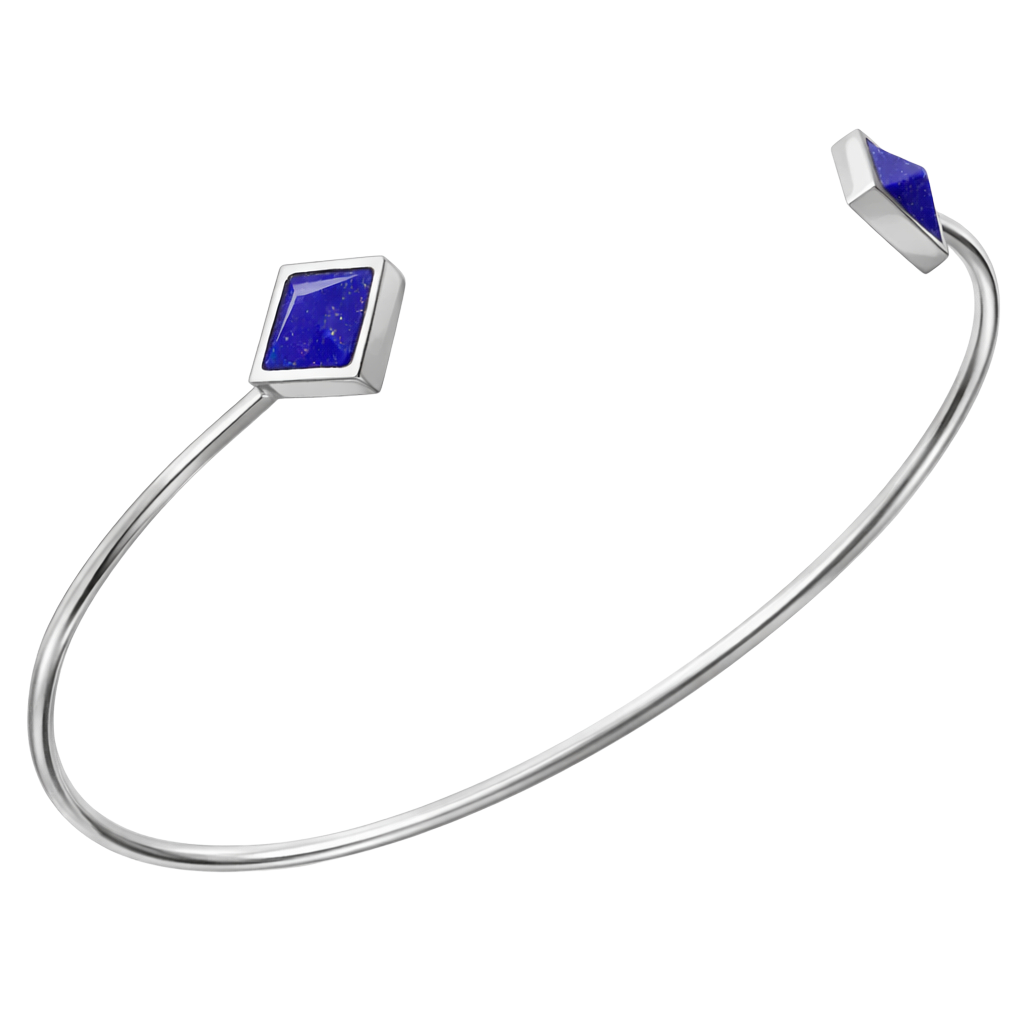 Bracelet Jonc Ouvert en Argent 925 Rhodié & Lapis Lazuli