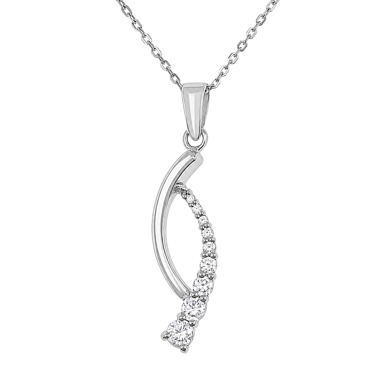 Collier Argent 925 Rhodié & Zirconiums – Élégance Courbe