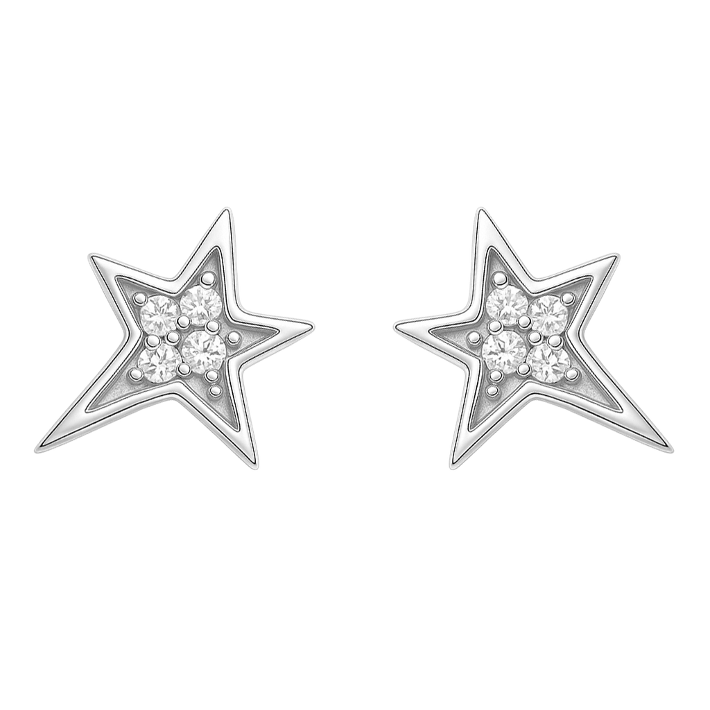 Boucles d’oreilles Étoile en Argent Rhodié & Zirconium Blanc