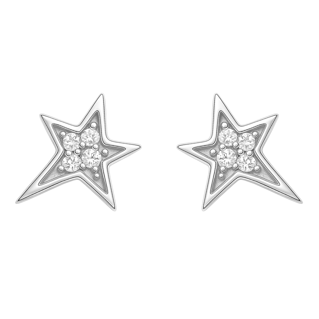 Boucles d’oreilles Étoile en Argent Rhodié & Zirconium Blanc