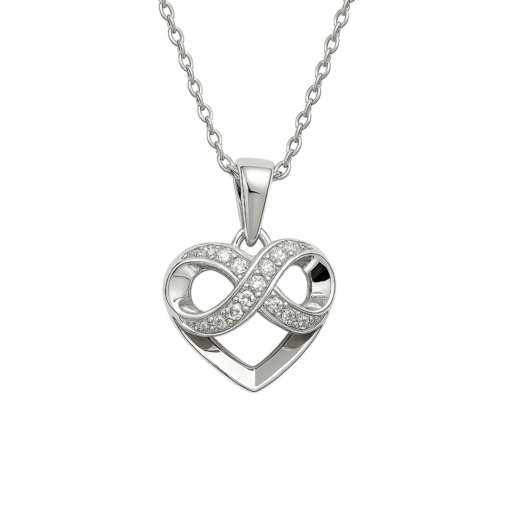Collier Cœur & Infini en Argent 925 Rhodié – Zirconiums Étincelants