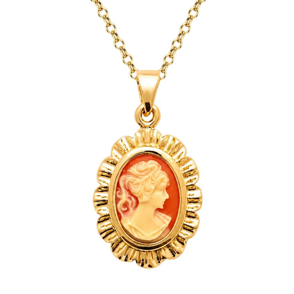 Collier Camée rouge Vintage – Plaqué Or 18 Carats & Résine