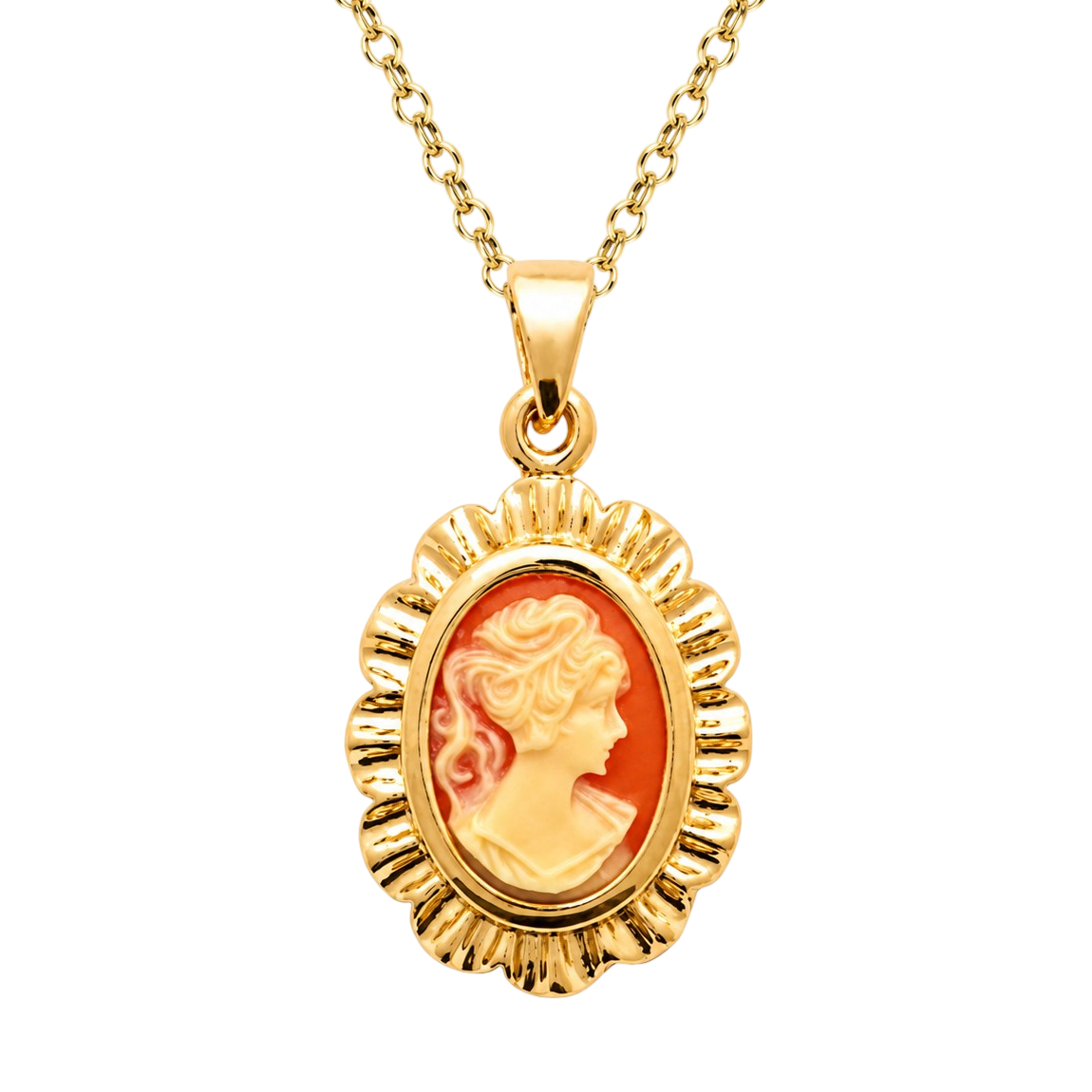 Collier Camée rouge Vintage – Plaqué Or 18 Carats & Résine