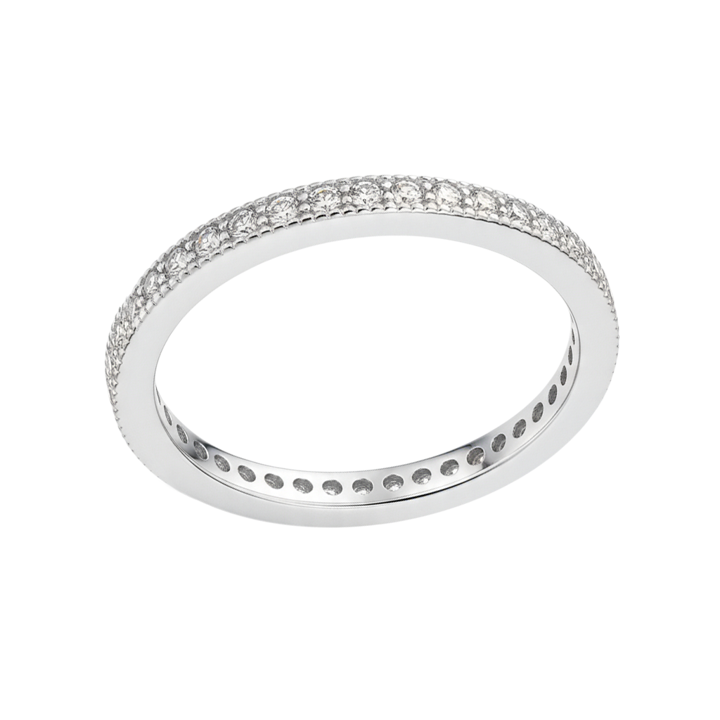 Bague Femme Argent 925 Rhodié – Anneau Fin Pavé de Zirconium | Bague Élégante et Intemporelle