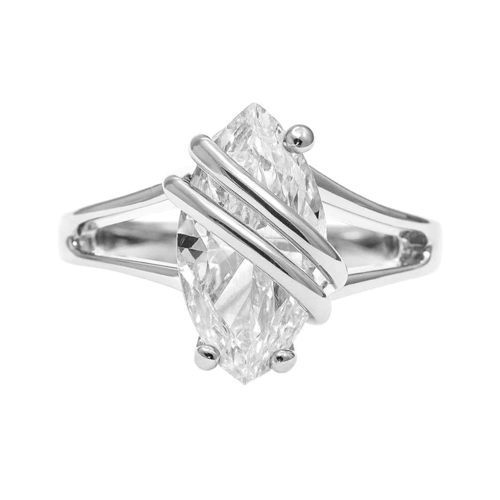 Bague Marquise Argent 925 Rhodié – Zirconium Taille Marquise – Design Moderne Croisé
