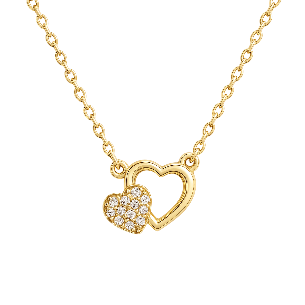 Collier Double Cœur – Plaqué Or & Zirconium