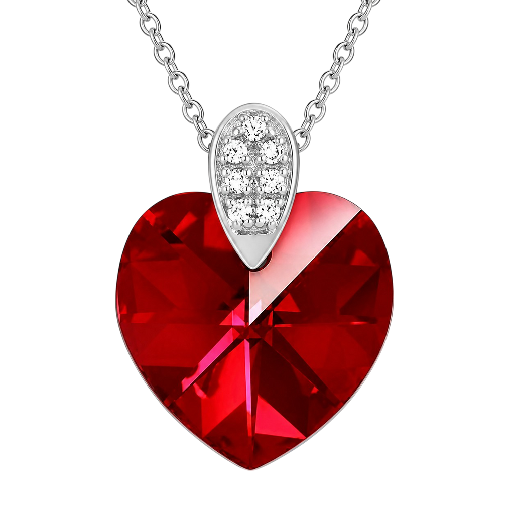 Collier Cœur Cristal rouge & Zirconiums en Argent 925 Rhodié