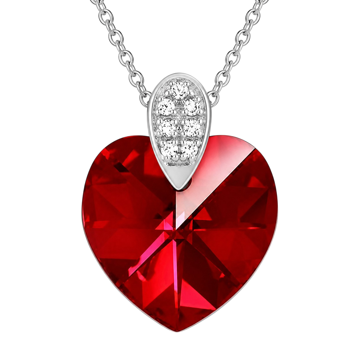 Collier Cœur Cristal rouge & Zirconiums en Argent 925 Rhodié