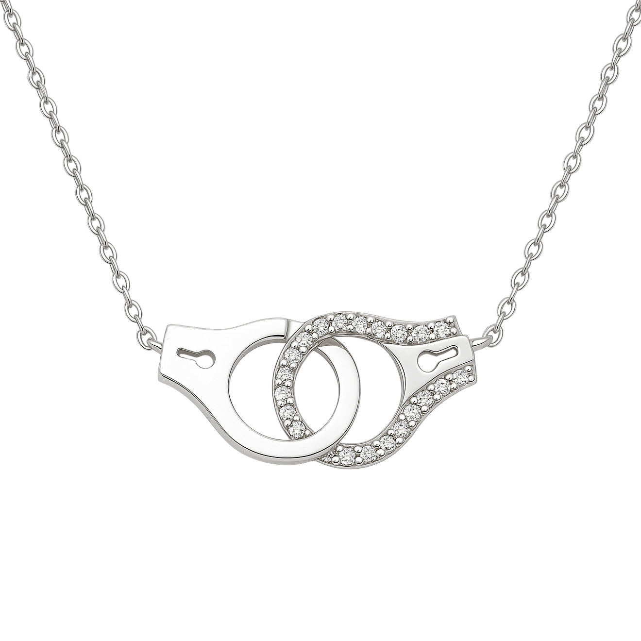 Collier Menottes en Argent 925 Rhodié & Zirconium