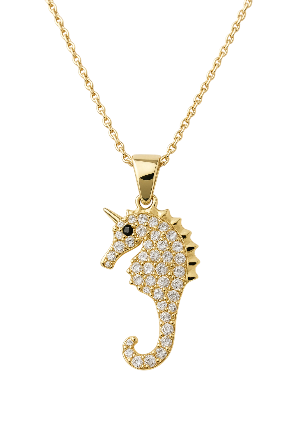 Collier Hippocampe Plaqué Or – Chaîne 40+5 cm – Pendentif Zircons Premium