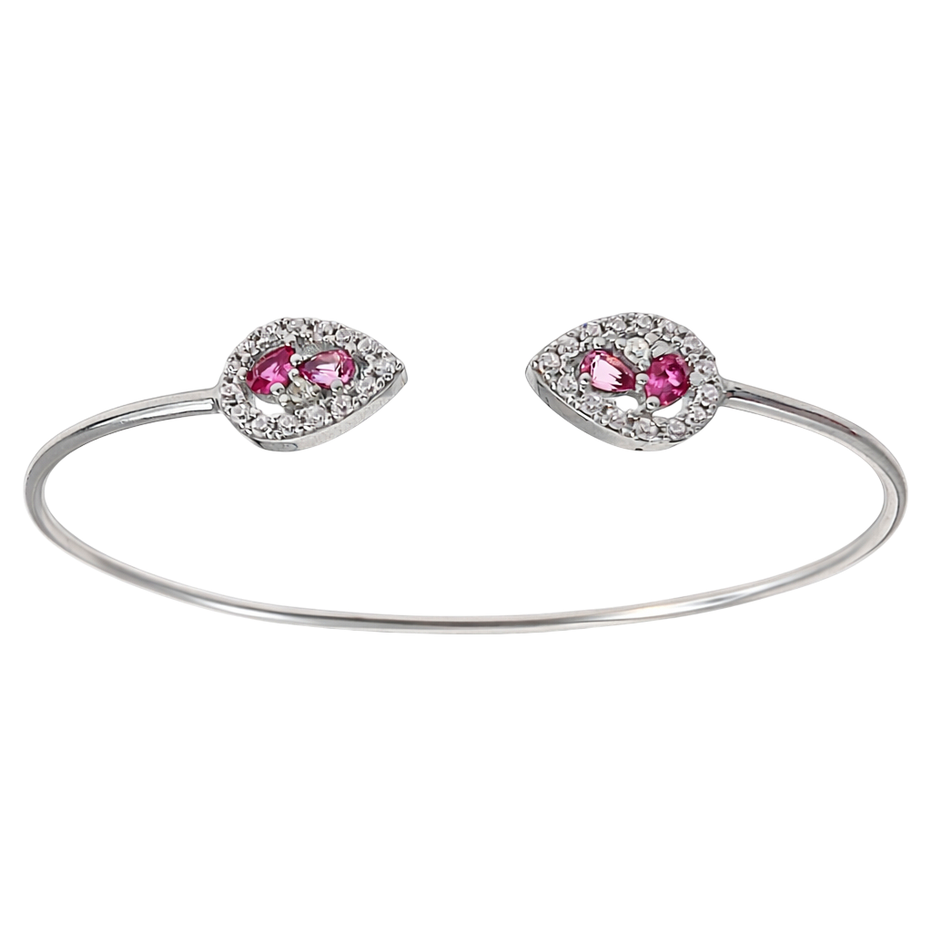Bracelet ouvert en argent 925 rhodié & zirconiums roses