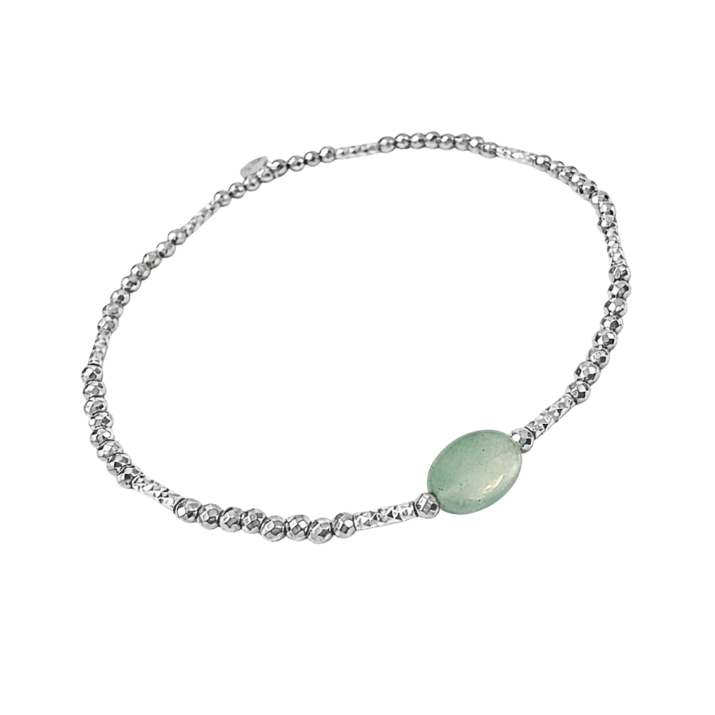 Bracelet en Argent 925 Rhodié & Quartzite Verte