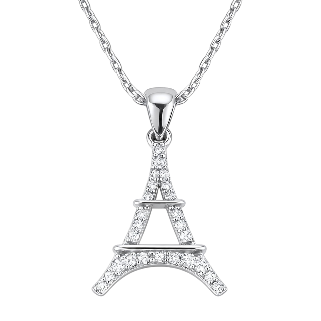 Collier Tour Eiffel en Argent 925 Rhodié & Zirconium