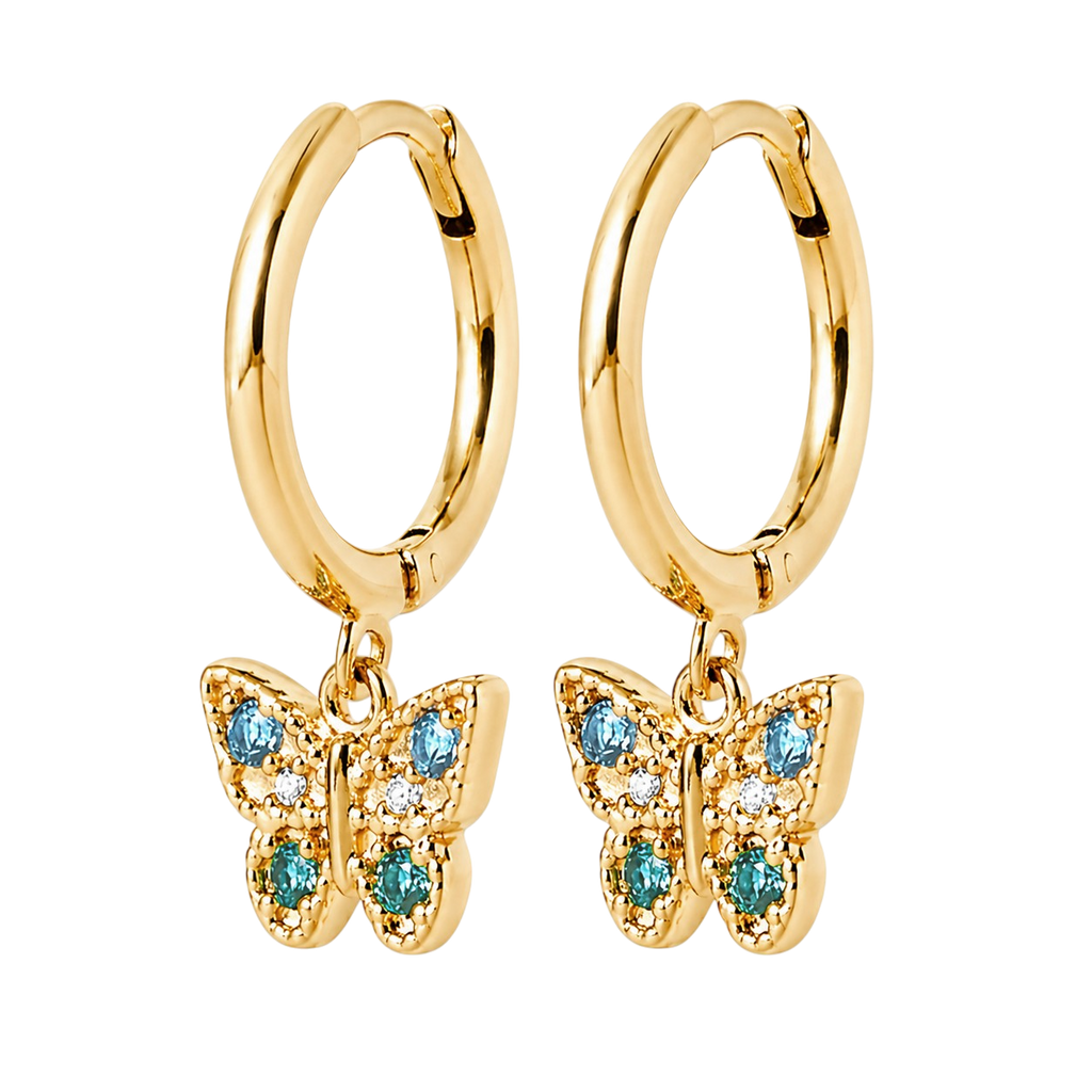 Boucles d’oreilles créoles Papillon – Plaqué Or 18 carats & Zirconium