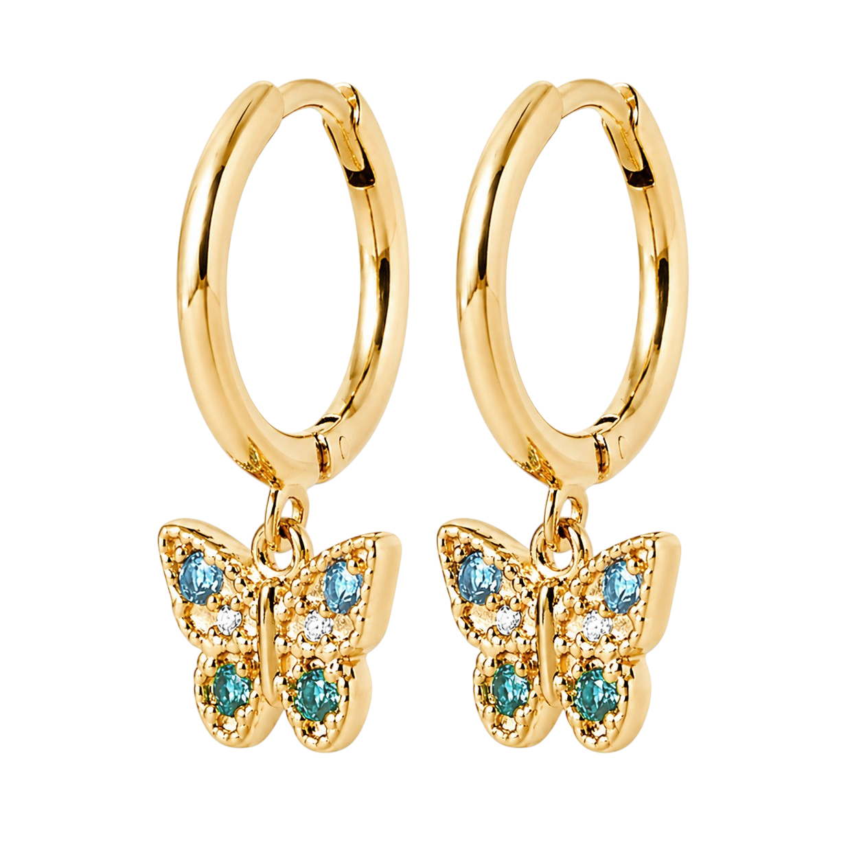 Boucles d’oreilles créoles Papillon – Plaqué Or 18 carats & Zirconium