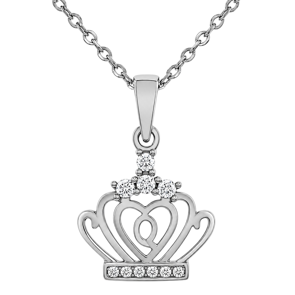 Collier Couronne Cœur Argent 925 Rhodié & Zirconiums